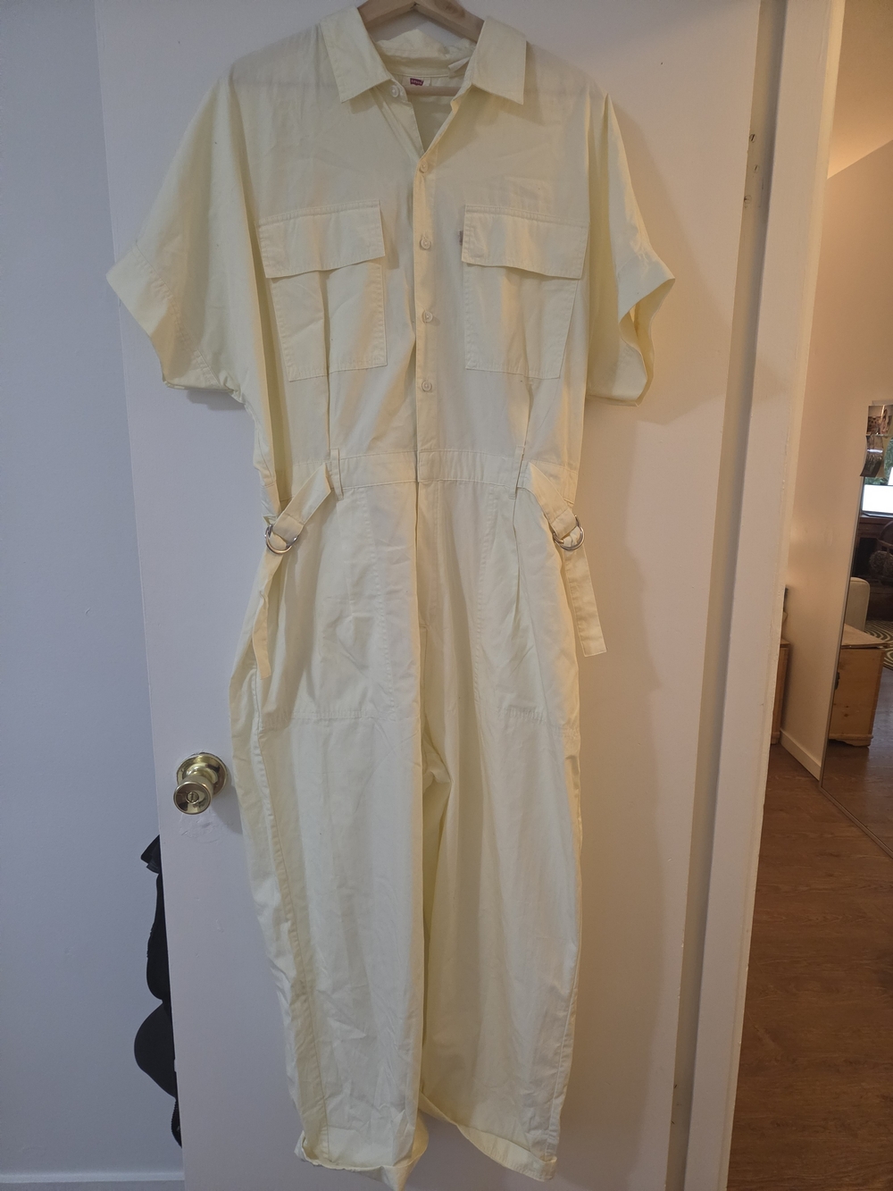 Pale Yellow Levi's Button-Up Utility Jumpsuit Size Large